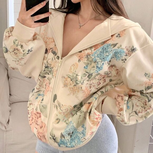 Pink Casual Women's Ditsy Floral Hoodie Sweatshirt - Picture 4 of 9